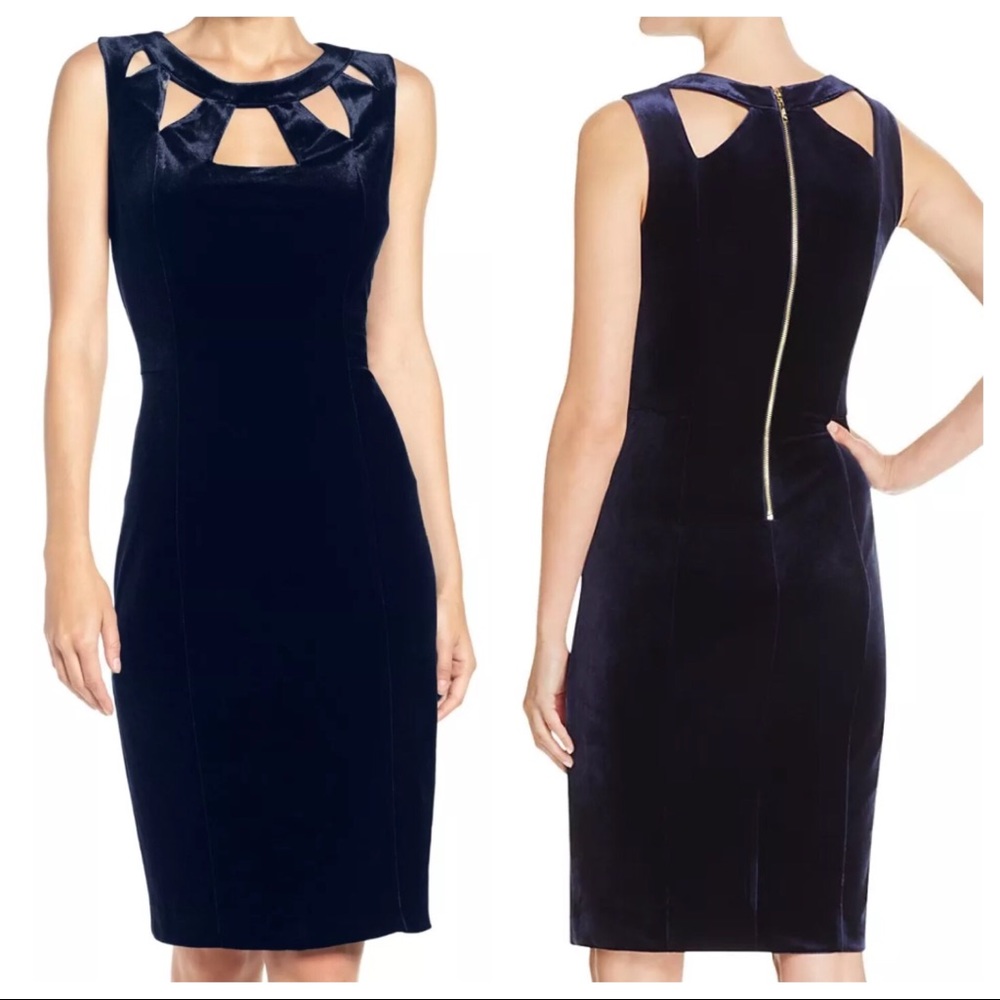 Eliza J Velvet Cutout Sheath Dress Navy 2 4 8 12 - Picture 1 of 7